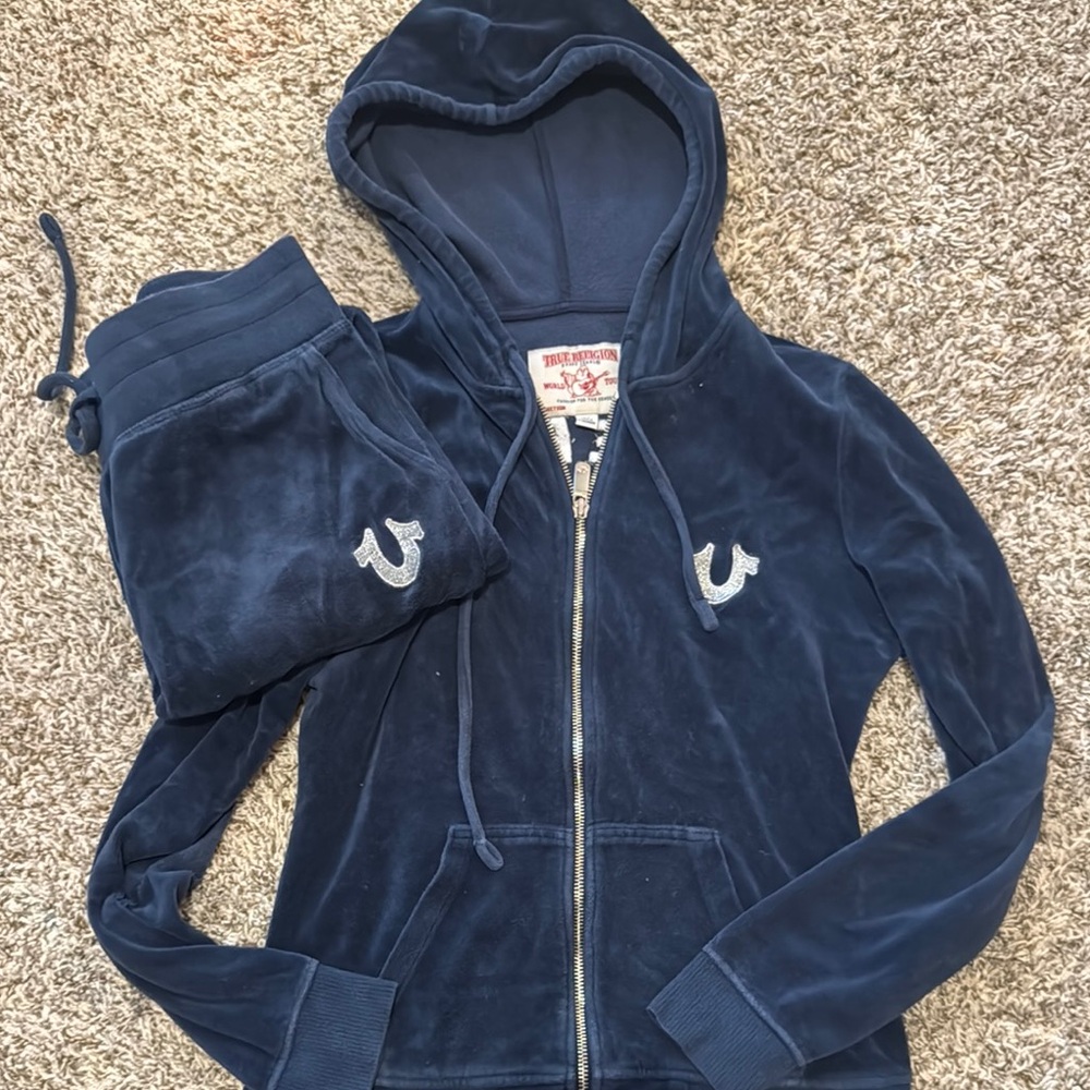 True Religion Dark Blue Velour Hoodie Set